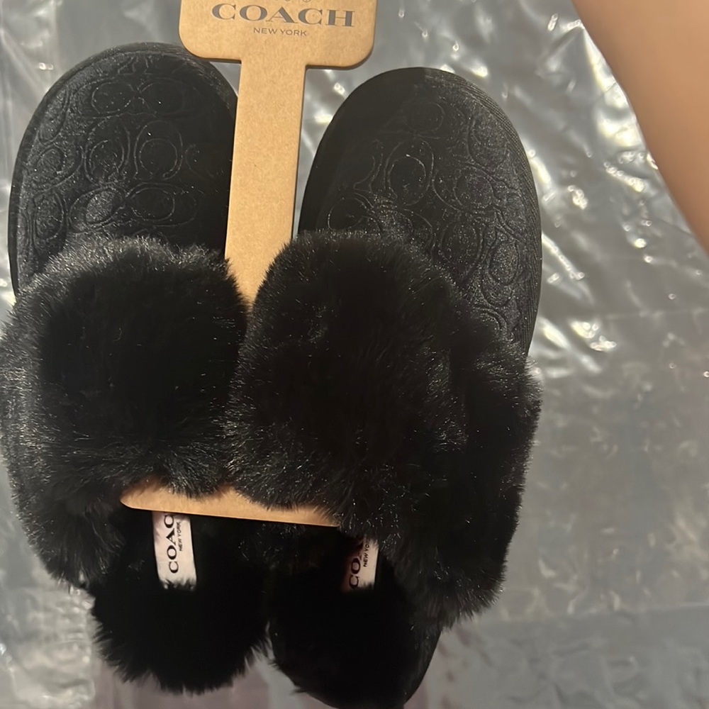 Coach fuzzy slippers